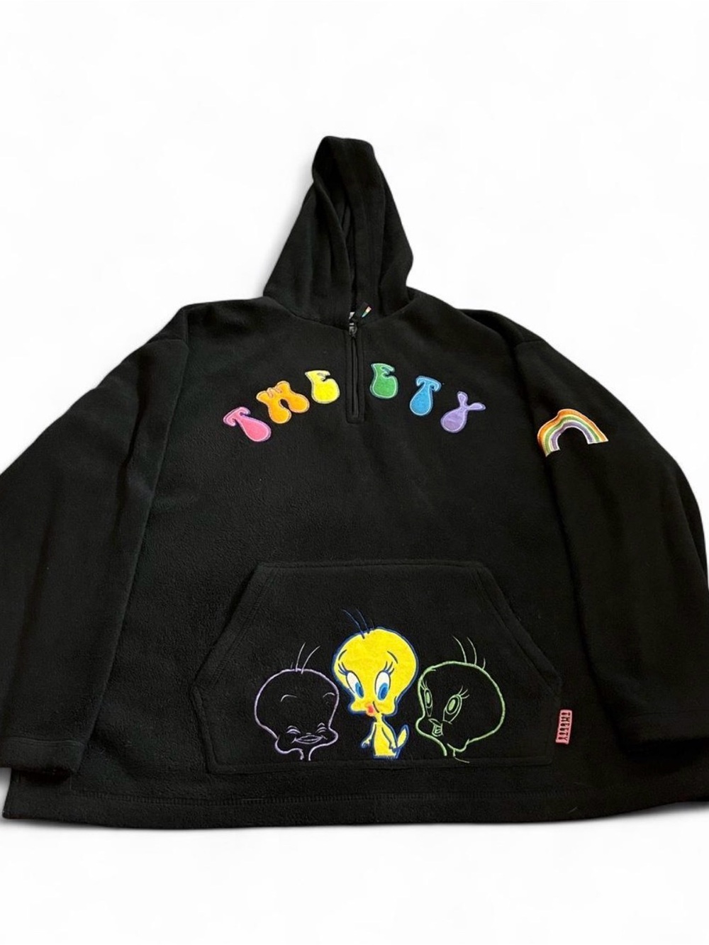 Tweety Bird Looney Tunes Full Zip Fleece Hoodie Women’s L Rainbow VTG 90s